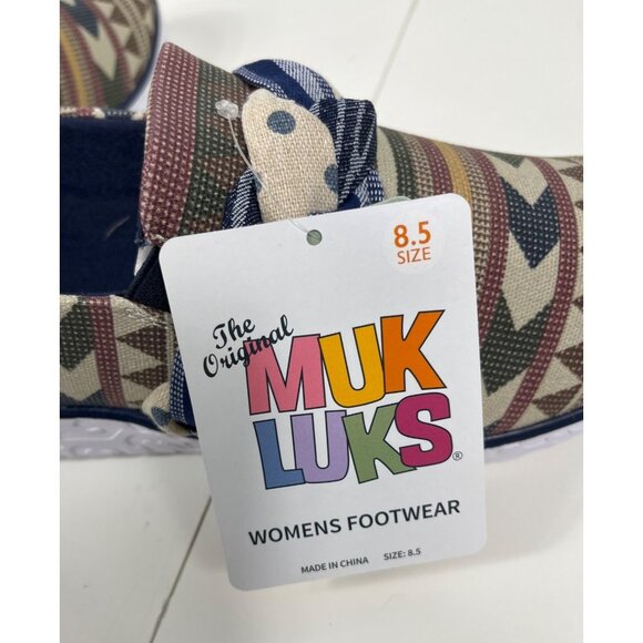 Muk Luks Beige Geometric Boardwalk Stroll Slip-On Sneaker Loafer Size 8.5 Aztec - Picture 5 of 10